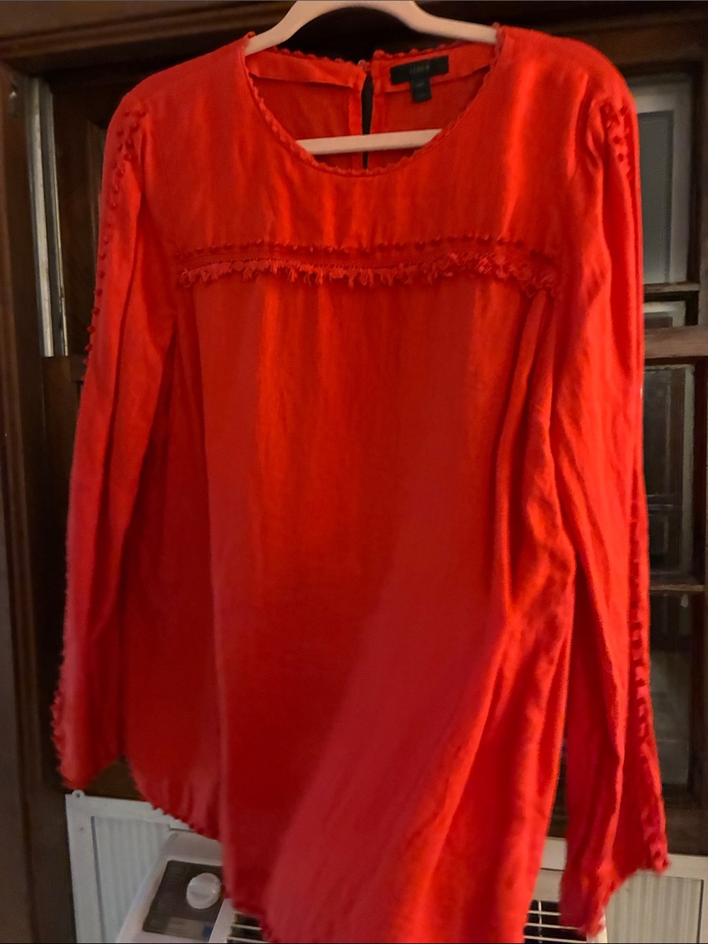 Talbots Bright Red Fringe-Trim Long Sleeve Tunic